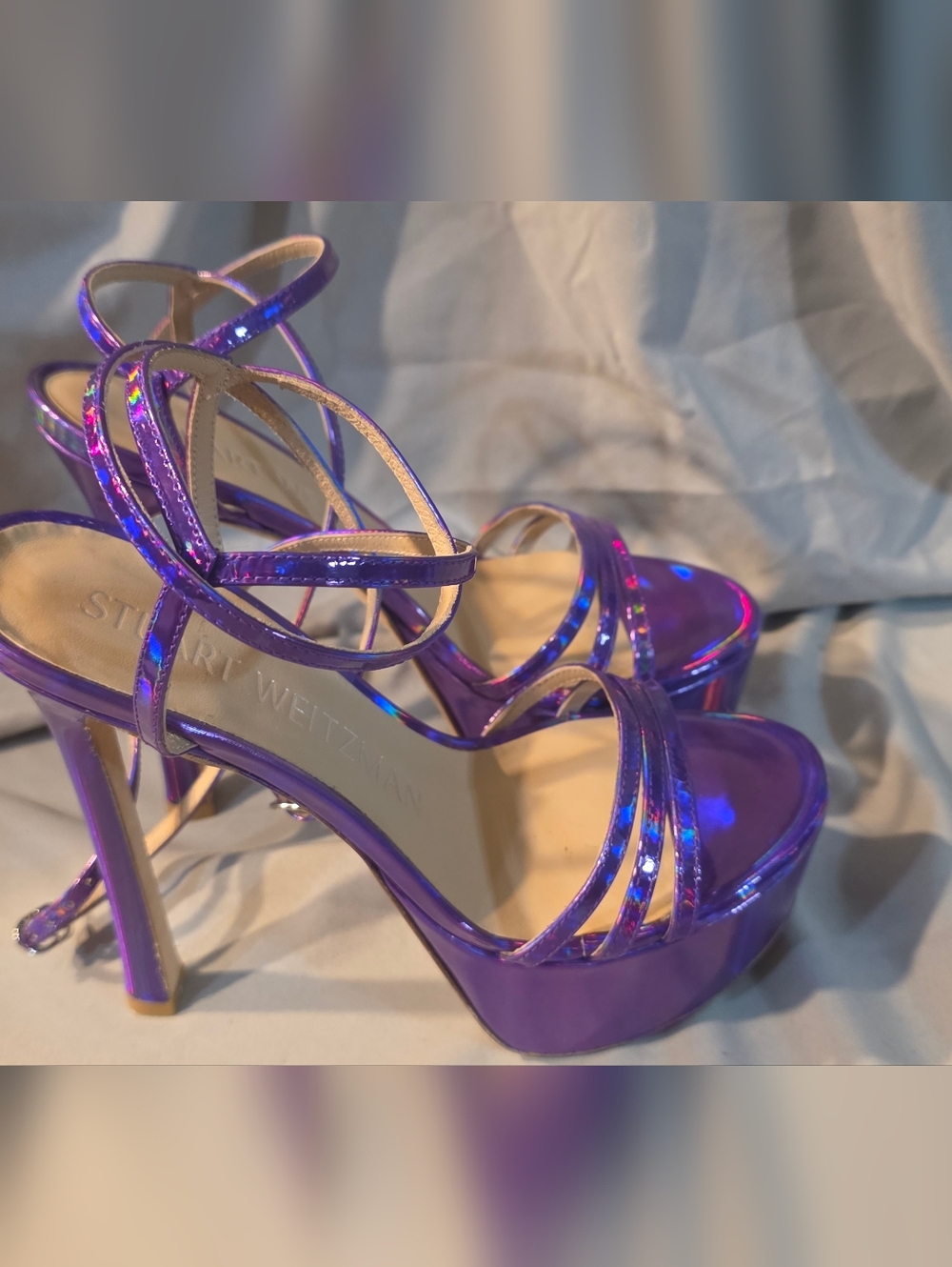 Stuart Weitzman Soireé 145 Platform Ankle Wrap Heels Purple Women SZ 6B Preowned
